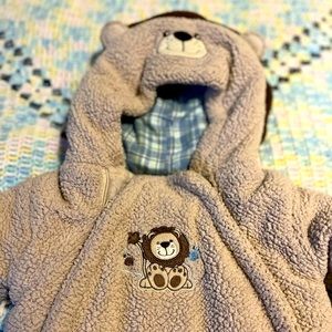 Lion Fleece Footie Snowsuit Infant Hooded & Lined Cozy Romper 3–6 Months